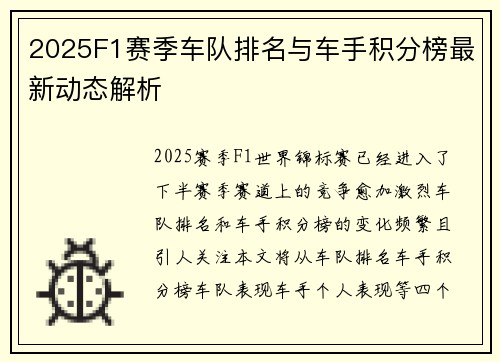 2025F1赛季车队排名与车手积分榜最新动态解析